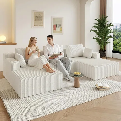 Miniatura 75 de Sofá modular de 95 pulgadas con otomana, moderno sofá nube de pana con asiento profundo, sofá sin hueso tapizado de 3 plazas en forma de U para sala