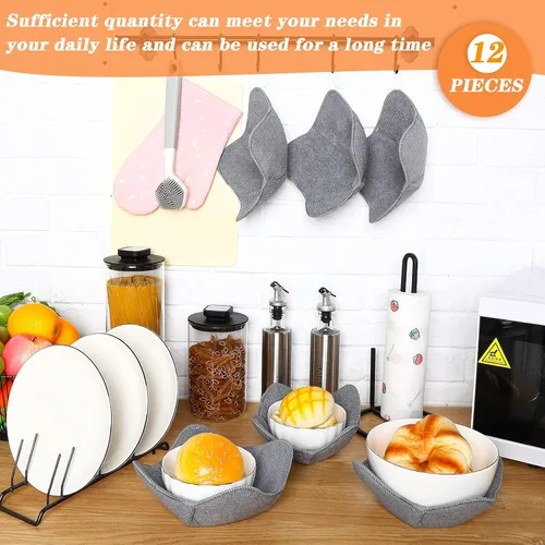 Miniatura 7 de Patelai 12 piezas de soportes para tazones aptos para microondas de poliéster, soportes para tazones calientes que protegen tus manos de platos Gris