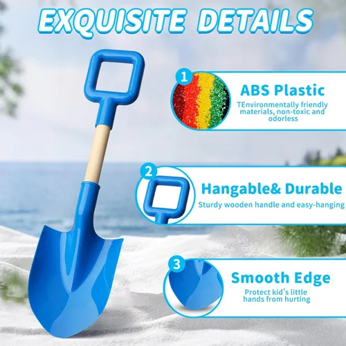 Miniatura 5 de Palas de arena de playa de 16 pulgadas para niños, kit de herramientas de pala de jardín, pala de plástico de madera resistente y larga para excavar