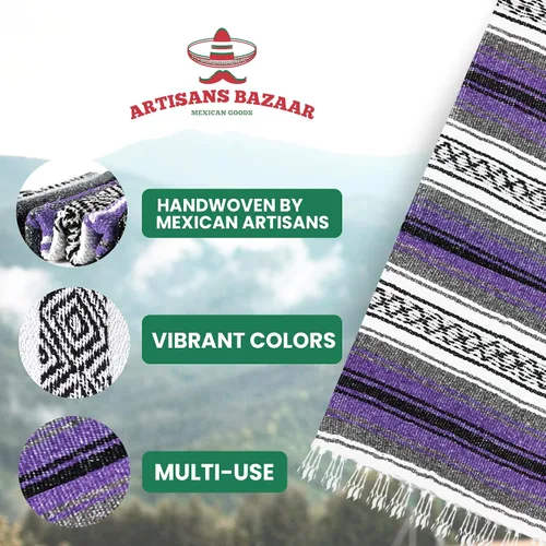 Miniatura 106 de Artisans Bazaar Poncho tradicional mexicano de Baja para hombres y mujeres, auténtico sarape de Gaban, manta de vaquero Pancho Jorongo