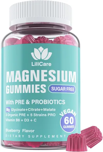 Miniatura 8 de Gomitas de complejo de magnesio de 400 mg para mujeres y hombres con prebióticos y probióticos, suplemento de gomita de citrato de glicinato