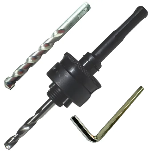 Miniatura 66 de Sierra de agujero HSS con mandril piloto de 2 piezas de alta velocidad para perforar madera y acero, broca de 1/4" de diámetro y eje, broca piloto