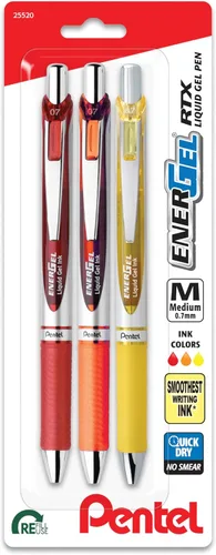 Pentel EnerGel RTX Bolígrafo Retráctil de Gel Líquido, Happiness Hue, 0.7mm, Tinta Roja, Naranja y Amarilla, Paquete de 3 Bolígrafos (BL77HAPBP3M)