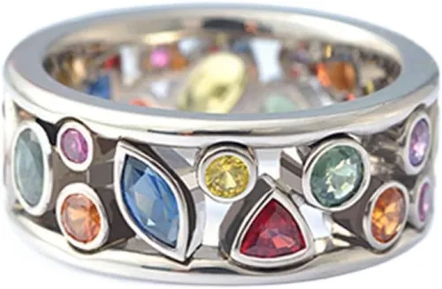 Anillo vintage de plata de ley 925 con cristales multicolores AAA con circonita cúbica bohemia, anillo de eternidad con piedras preciosas