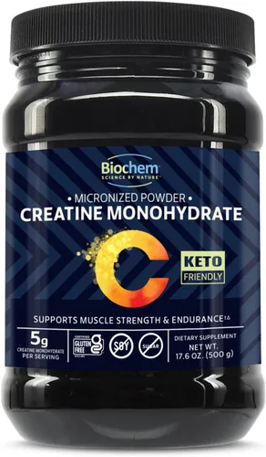 Miniatura 2 de Biochem Monohidrato de creatina micronizada en polvo – Fuerza muscular y apoyo de resistencia – Fórmula limpia y vegana – Certificado sin gluten