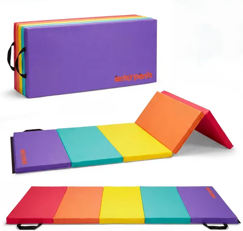 Miniatura 18 de Antsy Pants Colchoneta de gimnasia para niños, fácil de limpiar, resistente, plegable, acolchada, ligera, portátil, equipo de gimnasia para juego