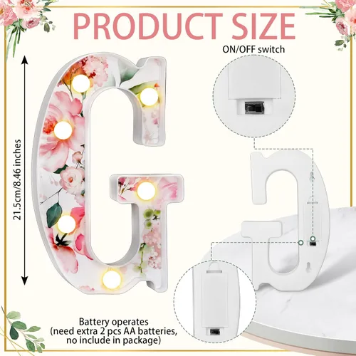 Miniatura 2 de Realspring Letrero de letras para niña, marquesina de bebé, letras iluminadas con flores LED, centros de mesa para baby shower, decoración