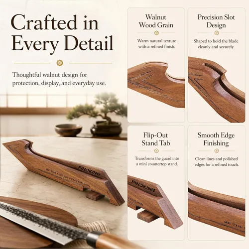 Miniatura 7 de FINDKING Protector de borde magnético con soporte, cubierta de hoja de madera de nogal y mini bloque de cuchillos para almacenamiento de encimera
