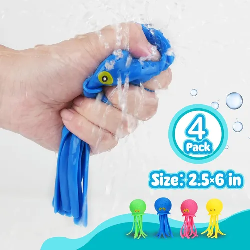 Miniatura 5 de 4 piezas de bolas de agua de pulpo, juguete de baño, alivio del estrés sensorial, flotante para piscina, playa, bañera, bomba de agua reutilizable
