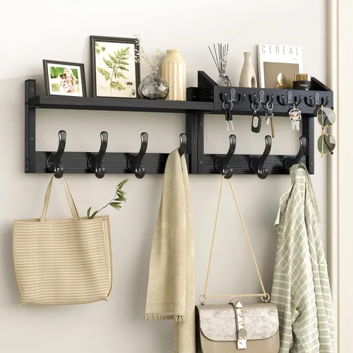 Miniatura 11 de Evermagin Perchero de Pared de 29" con Estante, Perchero y Colgador de Llaves 4 en 1 con 11 Ganchos de Metal, Estante de Entrada Montado en la Pared