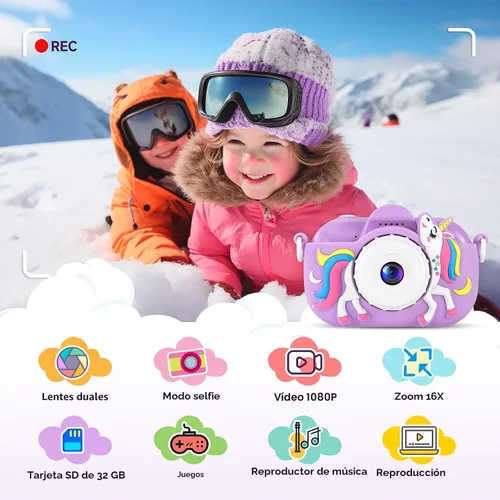 Miniatura 3 de MAVOKIS Cámara digital para niños de 3 a 8 años, cámara 1080P para niños con tarjeta SD de 32 GB, juguetes para niñas de 6 a 9 años, regalos