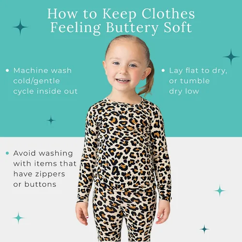 Miniatura 7 de Posh Peanut Pijamas para niñas, suaves, de viscosa de bambú para niños, pijamas a juego de manga larga para niñas