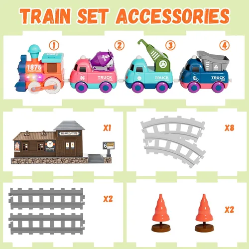Miniatura 4 de Juego de tren eléctrico para niños pequeños, juguetes de tren magnético con luz y música, juego de pista de tren para niños pequeños de 3 a 5 años