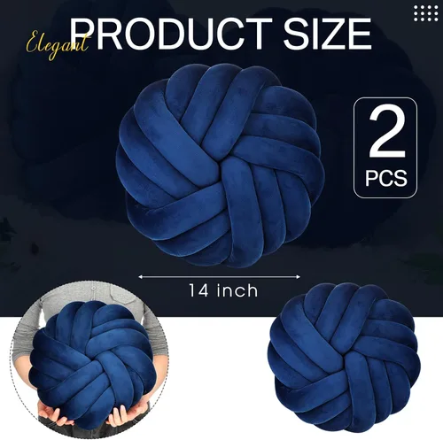 Miniatura 3 de Fumete 2 Piezas Almohadas de Nudo Redondas de 14 Pulgadas para Lanzar, Almohada de Bola de Nudo de Felpa Suave Hecha a Mano, Cojín Decorativo Azul