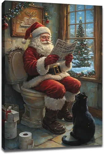Miniatura 15 de Arte de pared de Navidad para baño, muñeco de nieve de Navidad en la bañera, impresión en lienzo de baño, escena clásica de Navidad, invierno