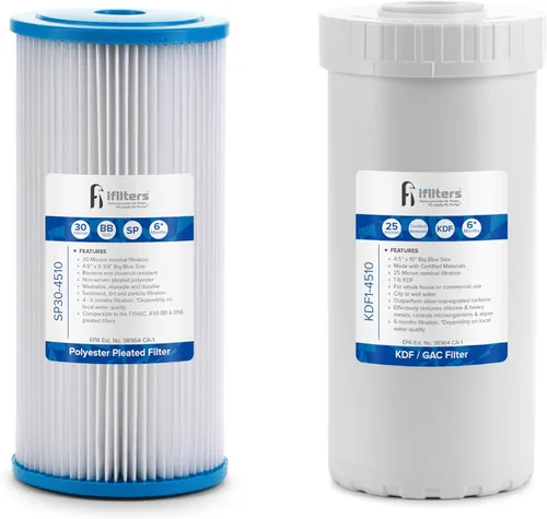 iFilters Juego de cartuchos de filtro de agua de repuesto para sedimentos y GAC/KDF para toda la casa | 100% compatible con sistemas duales de 4.5 x