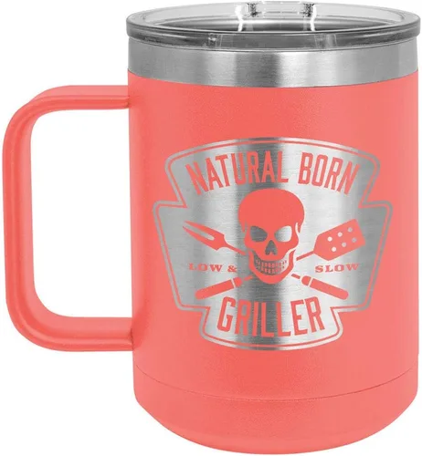 Miniatura 13 de Natural Born Griller RED 15 oz Coffee Cup w/Slide Top Lid Insulated Travel Coffee Mug BBQ & Grilling Gift Idea For Men Who Have Everything, Dad