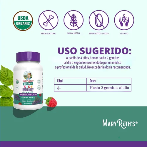 Miniatura 3 de MaryRuth Organics Gomitas de Apoyo Inmunológico para Niños USDA Organic Gomitas de Vitamina C, Zinc y Saúco para Niños Apoyo Inmunológico