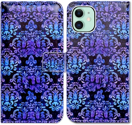 Miniatura 13 de Bcov Funda para iPhone 11, funda de piel con tapa y función atril para iPhone 11, diseño de flores y mariposas azules