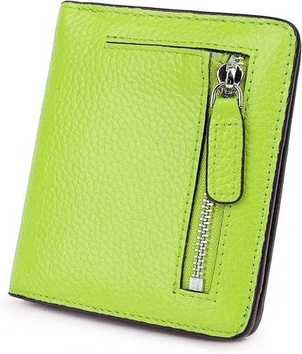 BIG SALE-AINIMOER billetera de bolsillo pequeña con cremallera, plegable, compacta de cuero con bloqueo por identificación por radiofrecuencia, para