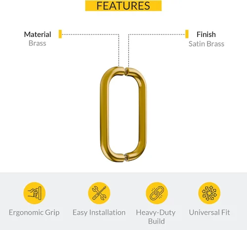 Miniatura 3 de BRIXWELL Manija tubular estándar para puerta de ducha para montaje posterior, acabado de latón satinado, construcción de latón macizo, 8 pulgadas
