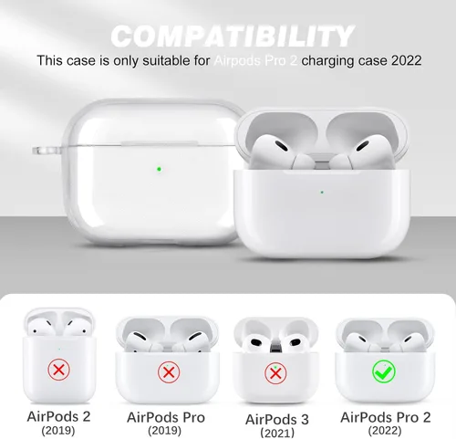 Miniatura 2 de AIRSPO Funda para AirPods Pro de 2ª generación, transparente y suave TPU transparente a prueba de golpes con bolígrafo de limpieza, soporta carga