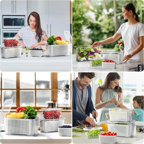Miniatura 8 de LUXEAR Recipiente fresco, paquete de 3 recipientes para guardar productos, sin BPA, organizador de refrigerador para verduras, frutas y ensaladas