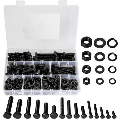 Kit de surtido de pernos y tuercas métricas M6 M8 M10 M12 de 16 mm a 60 mm de grado 8 con tuercas hexagonales, pernos y arandelas de 15 tamaños