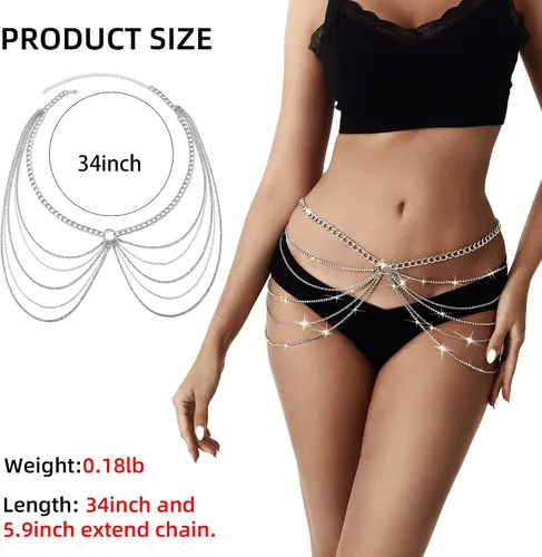 Miniatura 2 de Cadenas de cuerpo de diamantes de imitación para mujeres y niñas, cadena de cintura sexy para el vientre, accesorios de playa adecuados para una