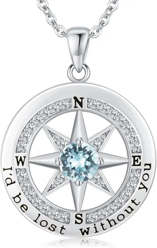 S925 Necklace Gift for Wife Compass Jewelry Women Anniversary Sterling Silver Girlfriend Birthday Gifts for Her Valentines I'd be Lost without You