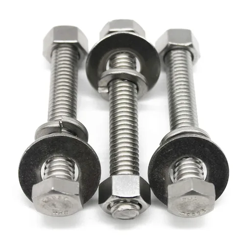 (5 juegos) Tornillos de cabeza hexagonal de acero inoxidable 3/8-16x3, tuercas, arandelas planas y de bloqueo, 18-8 (304) S/S, totalmente roscados