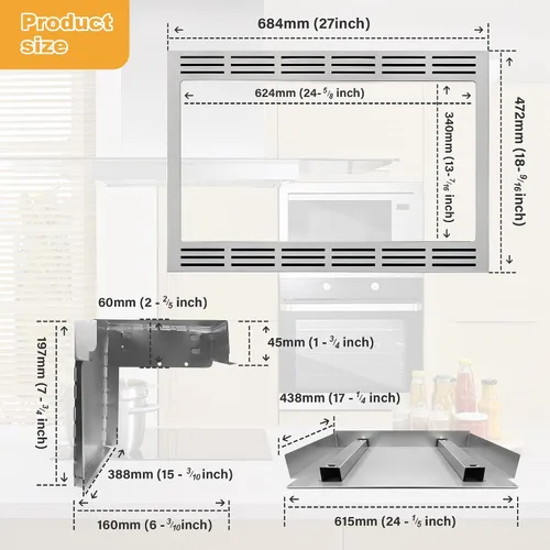 Miniatura 5 de NN-TK922SS - Kit de molduras de microondas de 27 pulgadas para Panasonic para hornos microondas de 2.2 pies cúbicos, microondas incorporado con kit