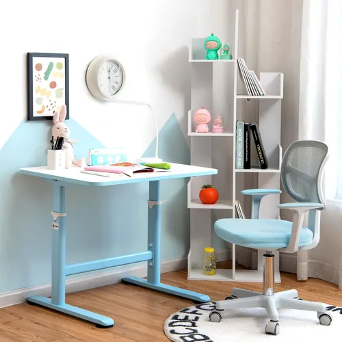 Miniatura 2 de HONEY JOY Silla de escritorio para niños, silla de estudio para niños de altura ajustable, silla giratoria de malla para estudiantes, ruedas Azul