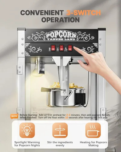 Miniatura 5 de Máquina comercial de palomitas de maíz de 16 onzas, máquina grande de palomitas de maíz para encimera, 1440 W, máquina de maíz de mesa de cine