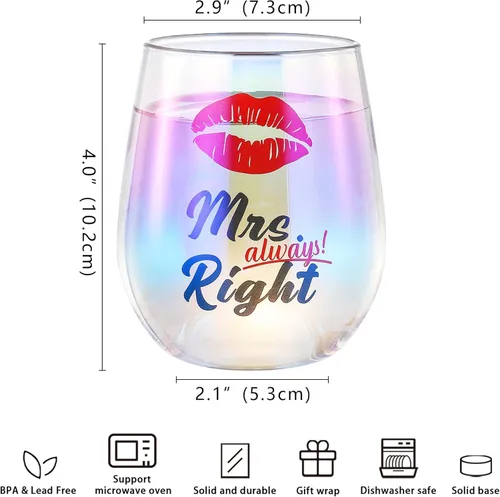 Miniatura 5 de SHENDONG Mr Right Mrs Always Right Copas de vino para parejas, regalo para parejas, compromiso, Navidad, boda, despedida de soltera, regalos