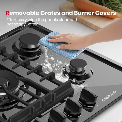 Miniatura 5 de GASLAND Placa de cocina a gas de 30 pulgadas, color negro, estufa de propano de 5 quemadores, placas de gas integradas convertibles a NG/LPG