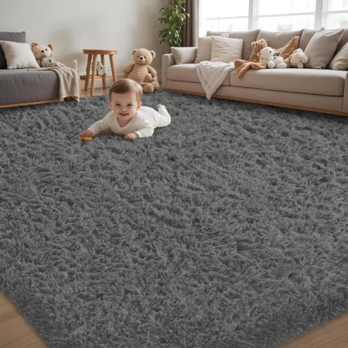 Miniatura 12 de Alfombra de Área 8x10 para Sala de Estar: Alfombras Shag Gris Claro Ultra Suaves y Esponjosas, Alfombra Grande Difusa de Felpa
