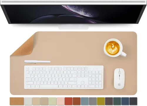 Miniatura 80 de Tapete de escritorio grande de corcho natural y cuero, tapete de escritorio ecológico, protector de escritorio de doble cara, tapete de teclado Café