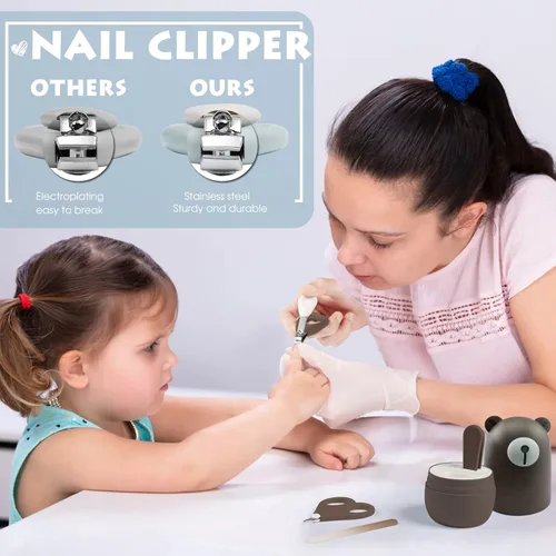 Miniatura 4 de PAPABEAR Juego de cortaúñas para bebé con bonito estuche, kit de lima de uñas y uñas de los pies para manicura y pedicura para recién nacidos, Bronce