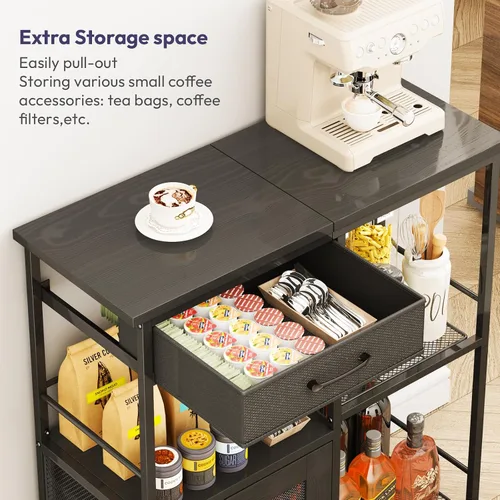 Miniatura 4 de SWTYMIKI Gabinete de barra de café para el hogar, estación de soporte de café de granja, gabinete de almacenamiento multiusos con pies ajustables