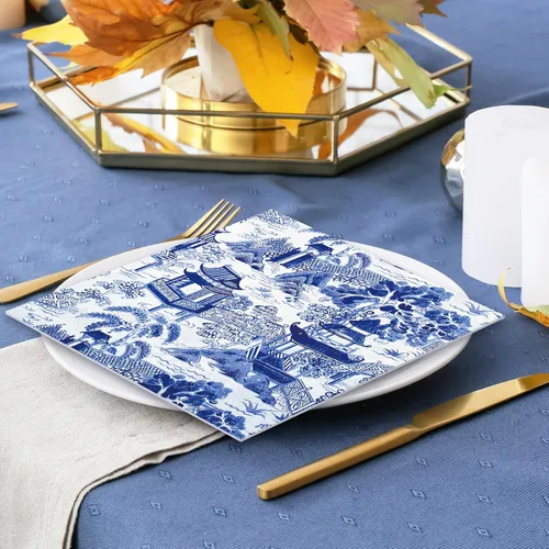 Miniatura 5 de 80 servilletas de papel toscano azul y blanco chinoiserie, servilletas de papel desechables para cena de granja, servilletas de almuerzo