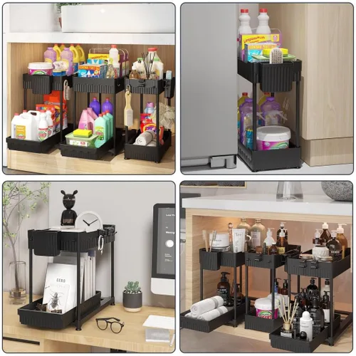 Miniatura 6 de Sevenblue Paquete de 3 organizadores para debajo del fregadero, organizadores multiusos de cocina y baño de 2 niveles y almacenamiento con cajones