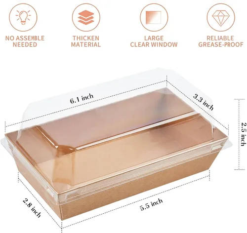 Miniatura 2 de Ocmoiy Cajas de embutidos de papel con tapas transparentes, paquete de 50 envases desechables para sándwiches, pequeñas cajas de panadería kraft