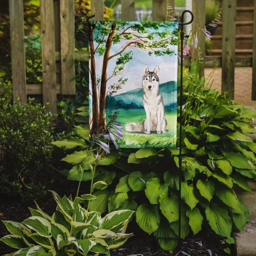 Miniatura 2 de Caroline's Treasures CK2555GF Bandera de jardín de Husky siberiano bajo el árbol, bandera decorativa para patio exterior, obras de arte de patio