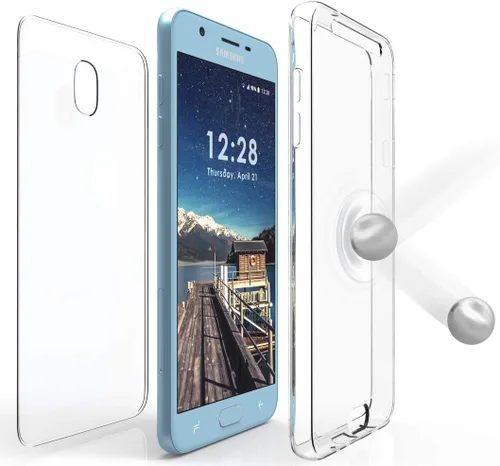 Miniatura 2 de Funda transparente para Galaxy J3 2018, nueva envoltura de 360 grados [protección de cuerpo completo] Funda delgada de TPU transparente