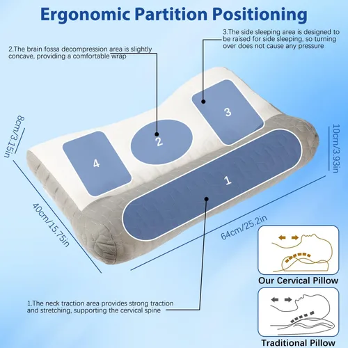 Miniatura 2 de Almohada ergonómica, almohada cervical para aliviar la tensión del cuello, almohada cervical para dormir, almohada cervical de apoyo cervical