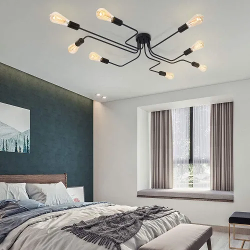 Miniatura 5 de Lingkai Sputnik - Lámpara de techo industrial, 8 luces, semiempotrada, con acabado negro mate para sala de estar, dormitorio, comedor