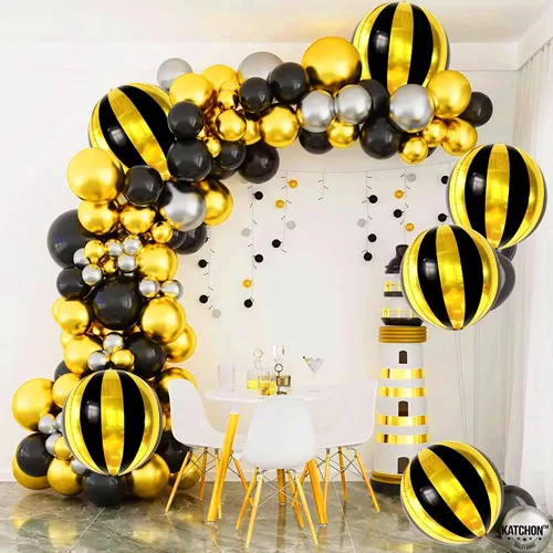 Miniatura 6 de KatchOn, Globos grandes negros y dorados de 22 pulgadas, paquete de 6, decoraciones de graduación negras y doradas 2026 Globos redondos de esfera