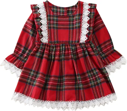 Miniatura 6 de B30 - Vestido de princesa con estampado de encaje para bebé y niña ropa para bebé Rojo 6-12 meses