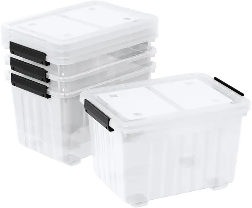 Miniatura 4 de Contenedor de almacenamiento apilable de 50 litros con tapa, contenedor de plástico con pestillos resistentes para organizar, transparente, paquete